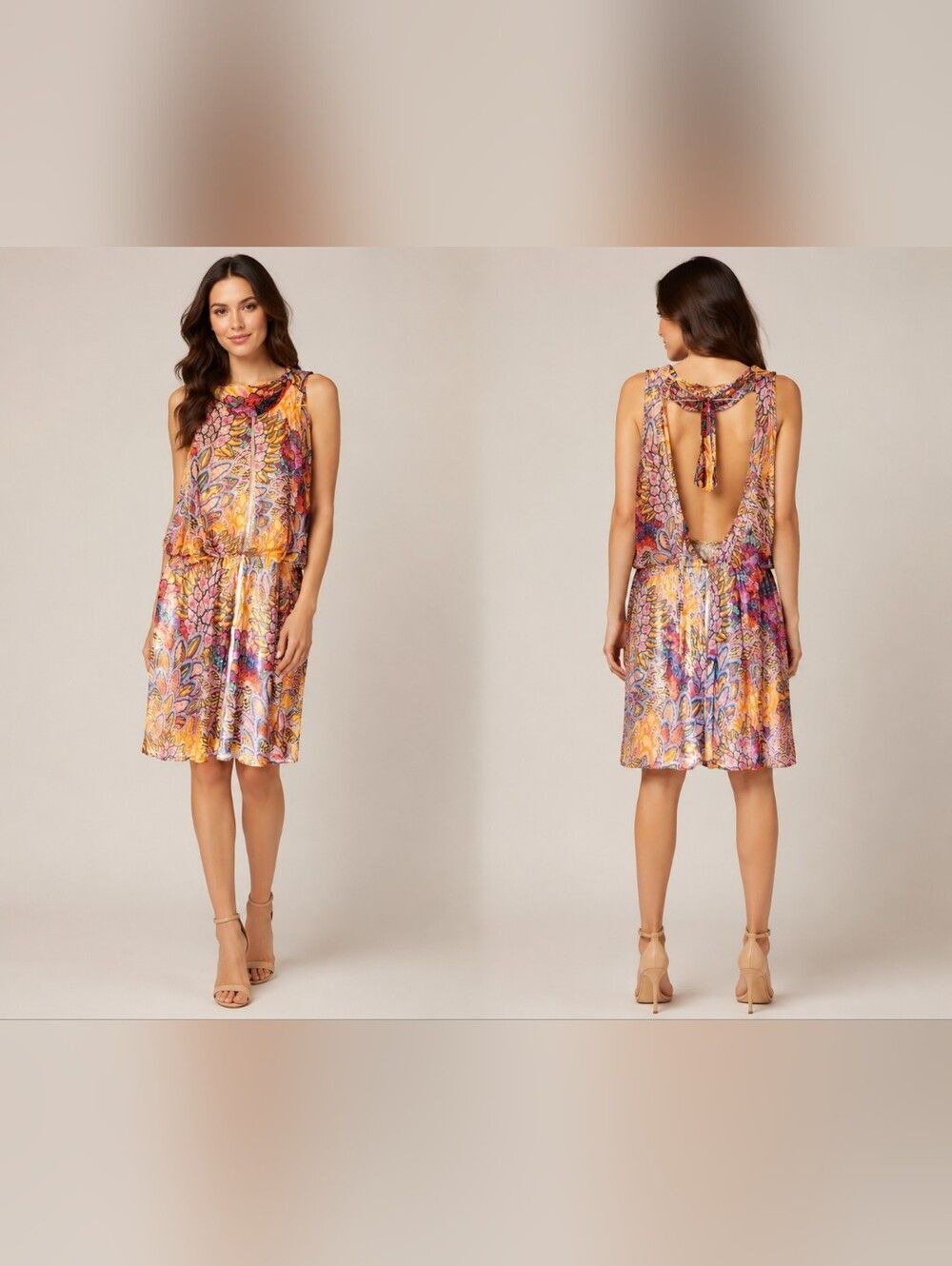 Nicole Miller Artelier Silk Dress Sz 4 Colorful Paisley Open Back Tie Boho